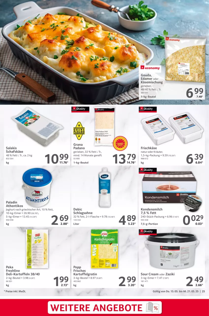 Aktueller Prospekt Selgros - Food - von 15.05 bis 21.05.2025 - strona 25 - produkty: beutel, edamer, eimer, eis, flasche, frischkäse, gouda, grana, grana padano, joghur, joghurt, joghurt nach, kartoffel, kartoffeln, Käse, kondensmilch, kräuter, LG, milch, natur, oder kräuter, padano, Popp, Rana, reis, sahne, salakis, schafskäse, schlagsahne, sour cream, tee, Ti, zaziki