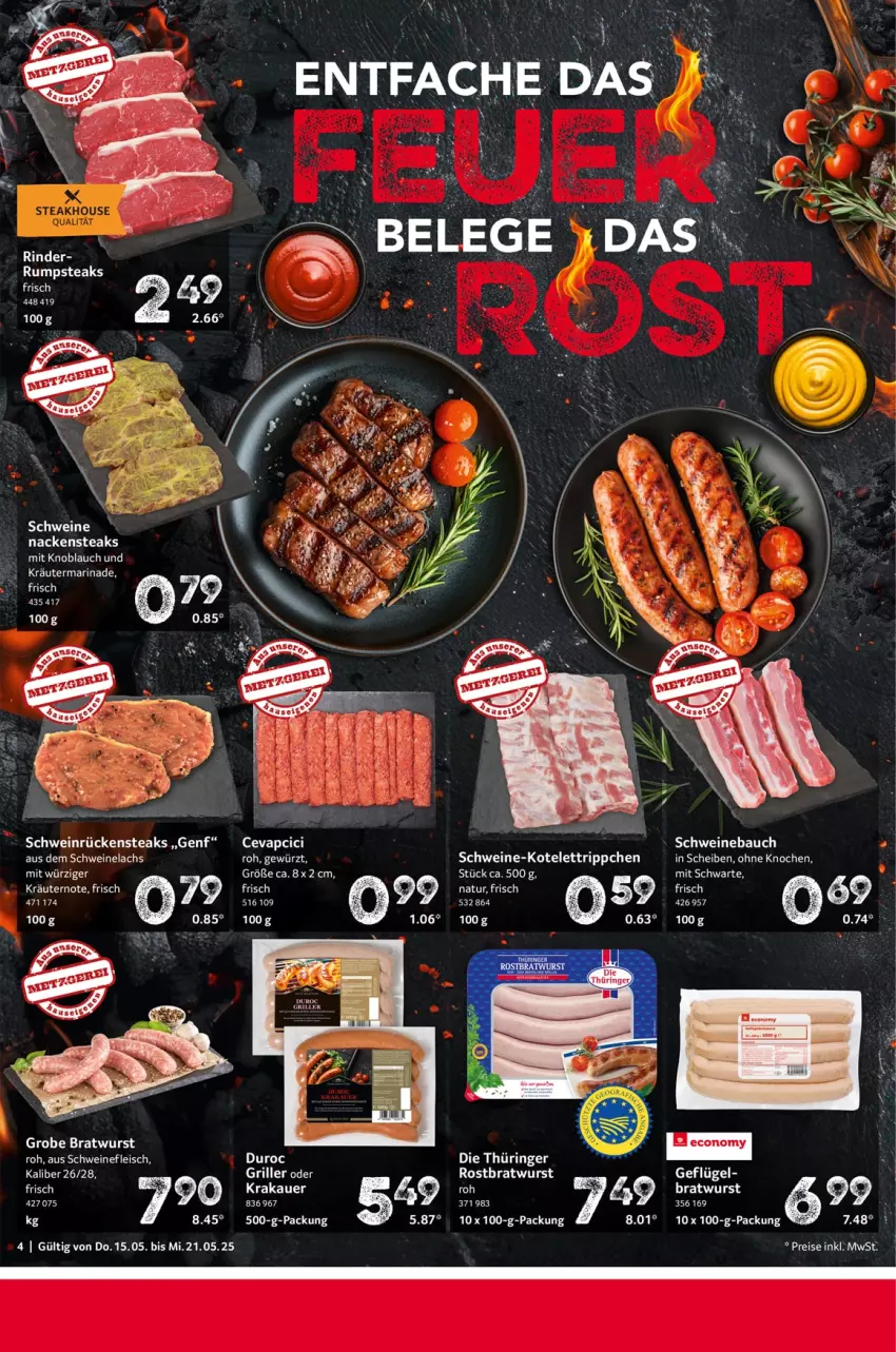 Aktueller Prospekt Selgros - Food - von 15.05 bis 21.05.2025 - strona 4 - produkty: auer, Bau, bratwurst, cevapcici, eis, fleisch, Geflügel, grill, knoblauch, kotelett, krakauer, kräuter, kräutern, lachs, marinade, mit knoblauch, Nackensteak, nackensteaks, reis, rind, rinder, ring, Rückensteak, rückensteaks, rum, rumpsteak, schwein, schweine, Schweinebauch, schweinefleisch, Schweinelachs, steak, steaks, tee, Ti, wein, weine, wurst