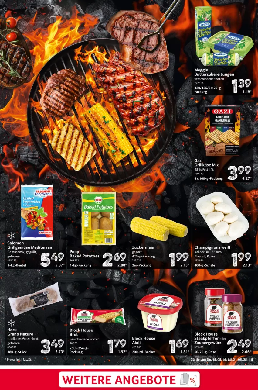 Aktueller Prospekt Selgros - Food - von 15.05 bis 21.05.2025 - strona 5 - produkty: aioli, angebot, angebote, baked potatoes, Becher, brot, champignon, champignons, eier, elle, gewürz, grill, Grillkäse, Käse, LG, mais, natur, pfeffer, potatoes, salomon, Schal, Schale, steak, Ti, Weizenbrot, zucker, zuckermais
