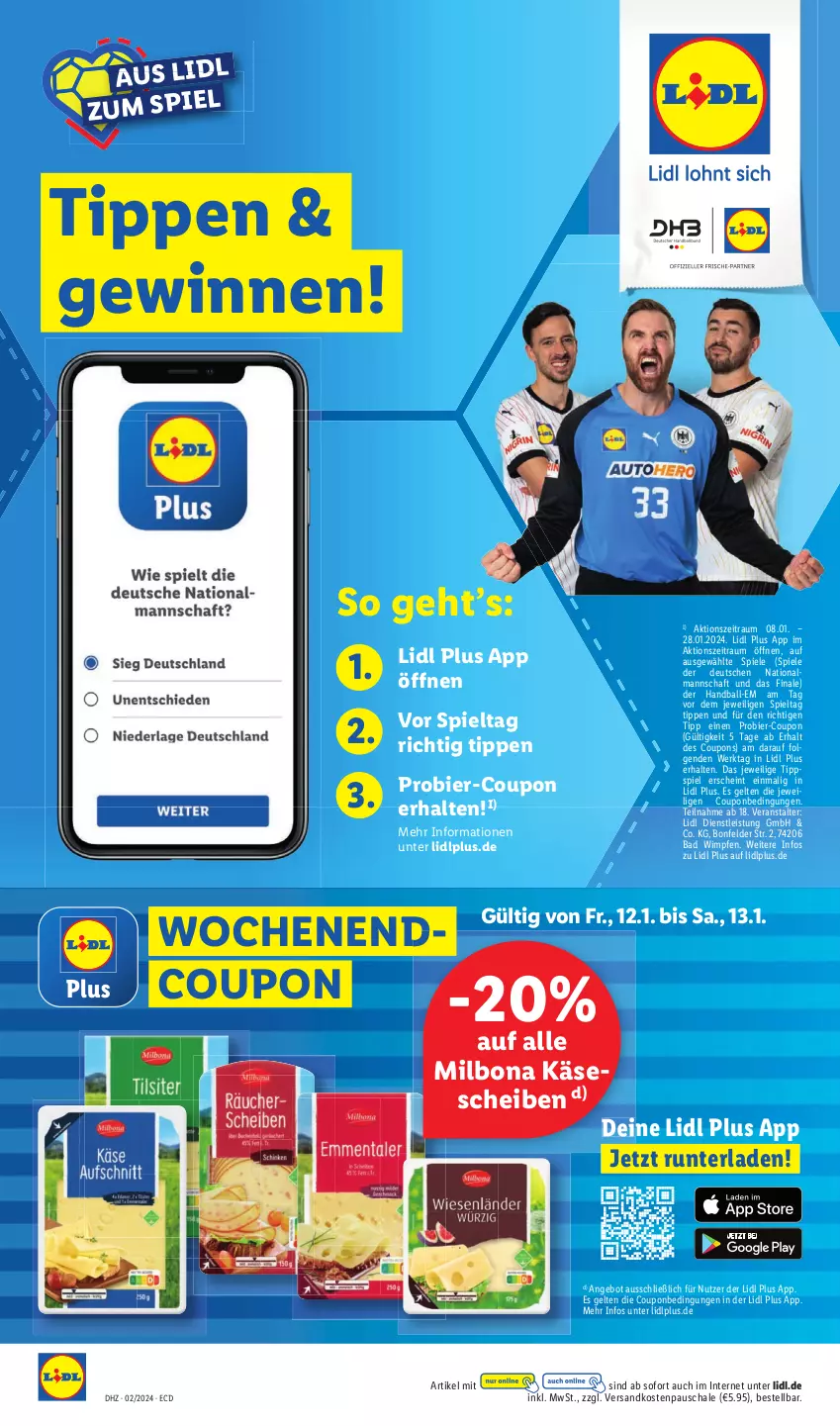 Aktueller Prospekt Lidl - Aktionsprospekt - von 08.01 bis 13.01.2024 - strona 14 - produkty: angebot, Bad, ball, bier, Bona, coupon, coupons, eis, Käse, käsescheiben, LG, Milbona, ndk, Schal, Schale, Spiele, Ti