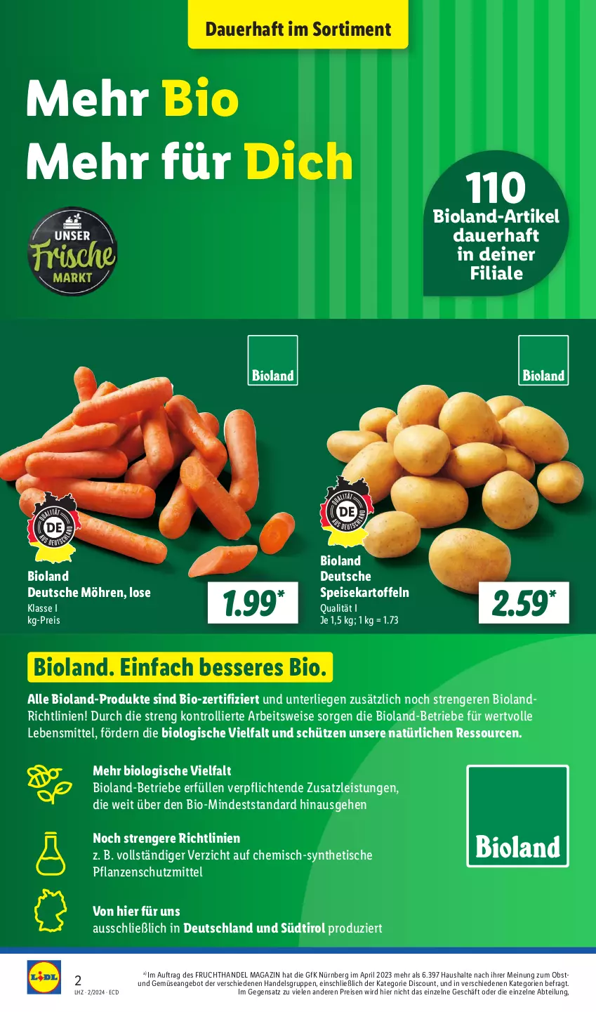 Aktueller Prospekt Lidl - Aktionsprospekt - von 08.01 bis 13.01.2024 - strona 2 - produkty: Abtei, angebot, auer, bio, bioland, discount, eis, frucht, kartoffel, kartoffeln, lebensmittel, Liege, magazin, möhren, obst, pflanze, pflanzen, pril, reis, Schütze, speisekartoffeln, Ti, tisch, trolli, und gemüse