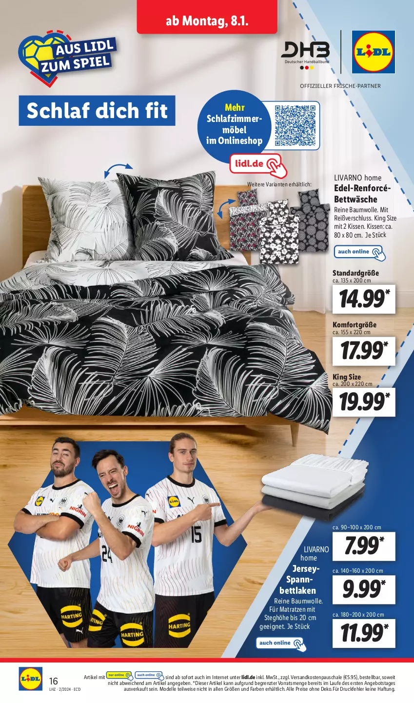 Aktueller Prospekt Lidl - Aktionsprospekt - von 08.01 bis 13.01.2024 - strona 22 - produkty: angebot, Bau, baumwolle, bett, bettwäsche, dell, eis, elle, kissen, matratze, matratzen, möbel, Mode, ndk, reine baumwolle, reis, Ria, Schal, Schale, schlafzimmer, spannbettlaken, Ti, wolle, ZTE