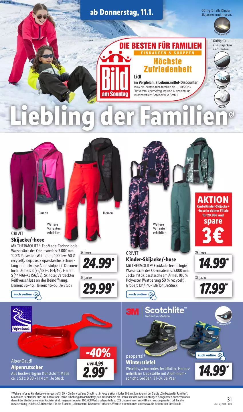 Aktueller Prospekt Lidl - Aktionsprospekt - von 08.01 bis 13.01.2024 - strona 37 - produkty: angebot, angebote, crivit, decksohle, discount, eis, erde, hose, hosen, Jacke, Kinder, lebensmittel, Rauch, Ria, Tasche, Ti, wasser, Winterstiefel