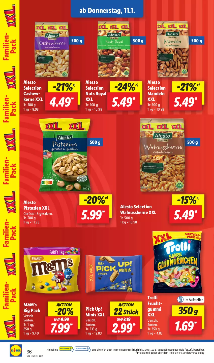 Aktueller Prospekt Lidl - Aktionsprospekt - von 08.01 bis 13.01.2024 - strona 50 - produkty: alesto, Cashew, cashewkerne, eis, elle, frucht, fruchtgummi, mandel, mandeln, ndk, nuss, Pick Up!, pistazien, preisvorteil, reis, salz, Schal, Schale, teller, Ti, trolli, trolli fruchtgummi, walnuss, walnusskerne