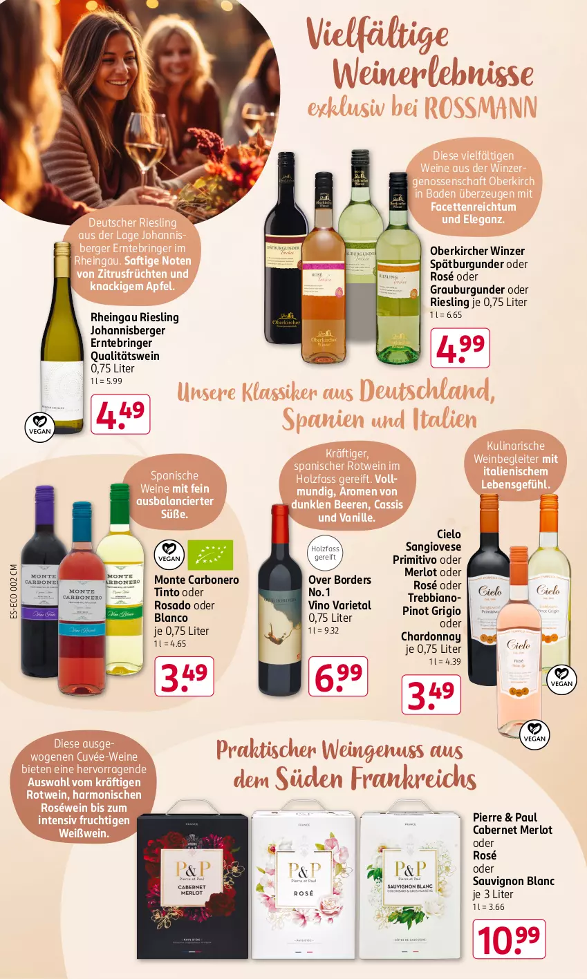 Aktueller Prospekt Rossmann - Prospekte - von 30.09 bis 04.10.2024 - strona 17 - produkty: apfel, Bad, beere, beeren, Berger, burgunder, cabernet, cassis, chardonnay, cuvée, frucht, früchte, früchten, grauburgunder, Holz, merl, merlot, monte, nero, nuss, Pinot, pinot grigio, primitivo, qualitätswein, riesling, ring, roséwein, rotwein, saft, sauvignon, sauvignon blanc, spätburgunder, Ti, tisch, usb, vanille, wein, weine, Weißwein