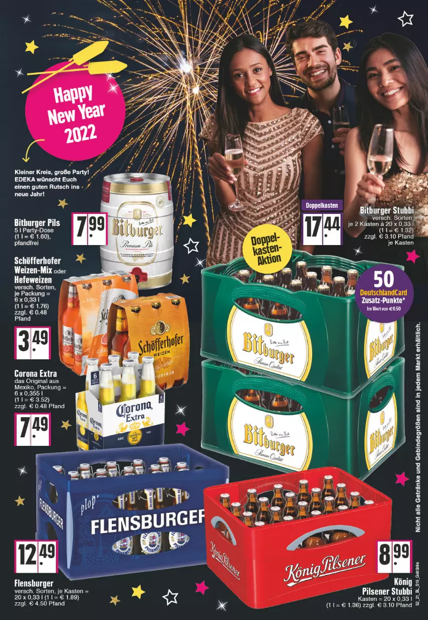 Aktueller Prospekt E Center - Angebote der Woche - von 27.12.2021 bis 01.01.2022 - strona 19 - produkty: bitburger, burger, corona, corona extra, deka, deutschlandcard, eis, getränk, getränke, gin, Hefe, hefeweizen, leine, LG, pils, pilsener, reis