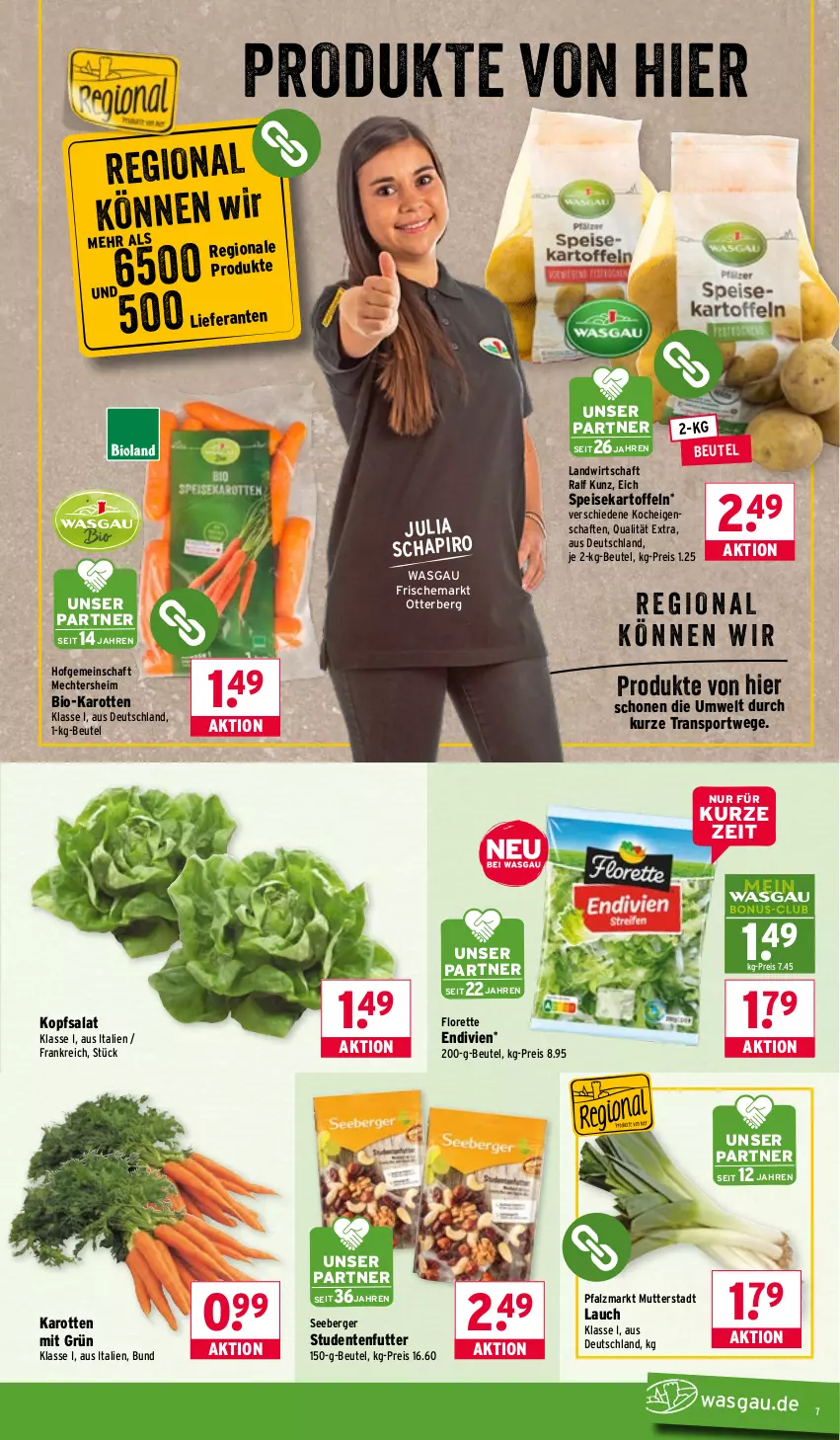 Aktueller Prospekt Wasgau - von 16.02 bis 21.02.2026 - strona 7 - produkty: Berger, beutel, bio, bio-karotten, eis, ente, florette, karotten, kartoffel, kartoffeln, kopfsalat, reis, salat, seeberger, speisekartoffeln, Sport, studentenfutter, Ti