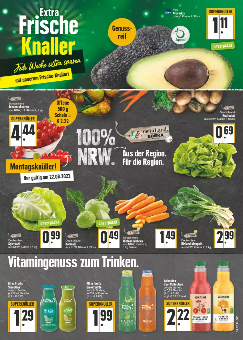 Aktueller Prospekt E Center - Angebote der Woche - von 22.08 bis 27.08.2022 - strona 5 - produkty: beere, beeren, beutel, bio, bioland, Blutorange, johannisbeere, Johannisbeeren, kohlrabi, kopfsalat, mango, möhren, nuss, orange, salat, smoothie, Ti, tisch, vita, Yo