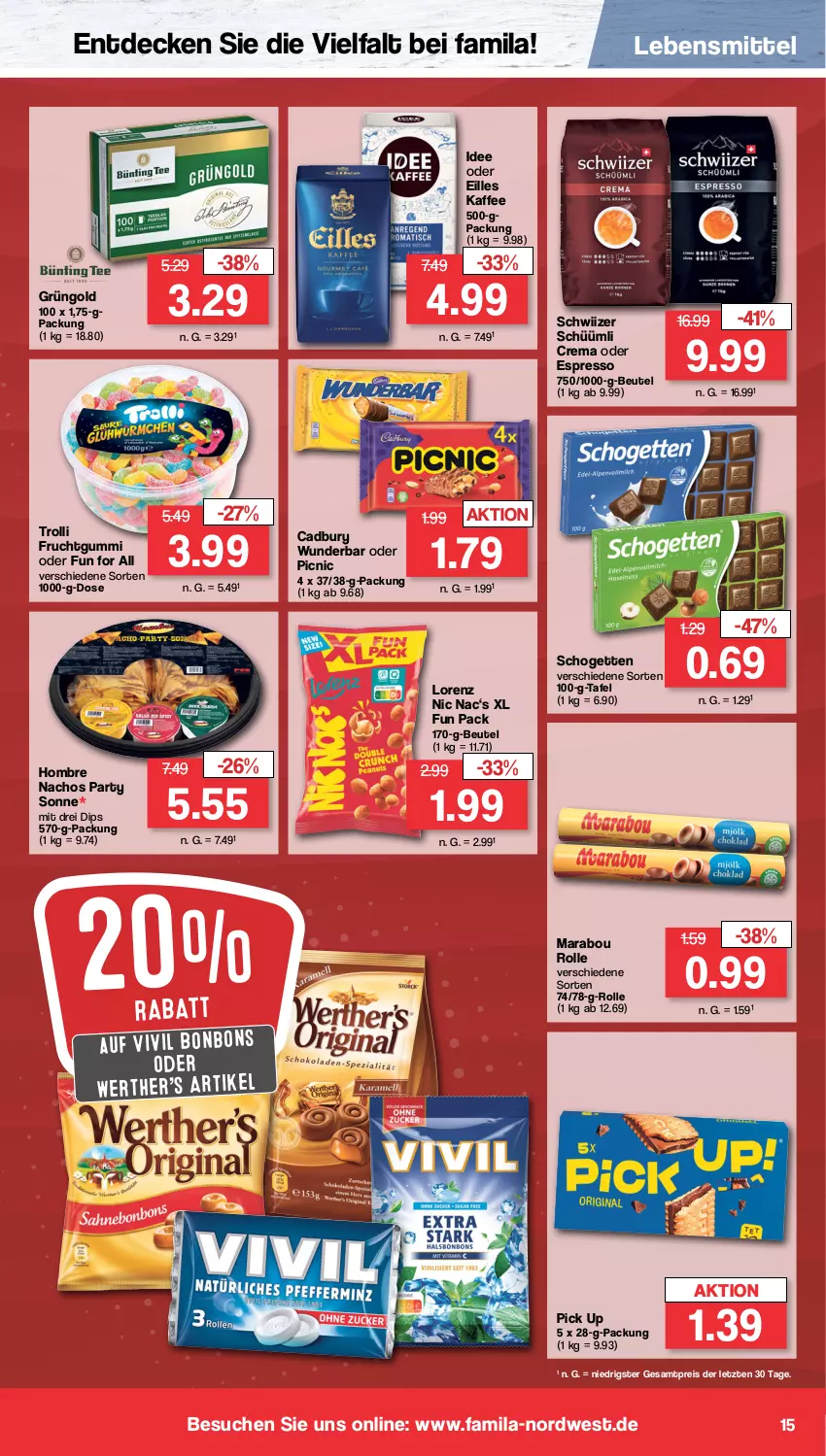 Aktueller Prospekt Famila - Prospekte - von 16.10 bis 21.10.2023 - strona 15 - produkty: beutel, bonbons, decke, dip, eis, espresso, frucht, fruchtgummi, kaffee, lebensmittel, lorenz, Marabou, nacho, Nachos, oder espresso, reis, schogetten, Ti, trolli, trolli fruchtgummi, ZTE