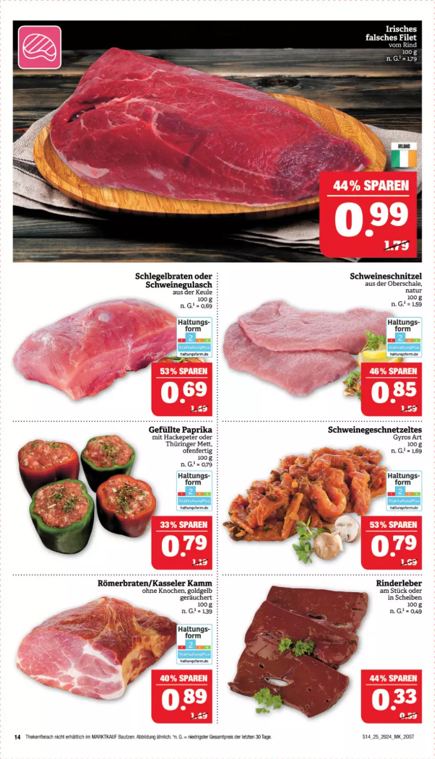 Aktueller Prospekt Marktkauf - Prospekt - von 16.06 bis 22.06.2024 - strona 14 - produkty: Bau, braten, eis, Falsches Filet, filet, fleisch, geschnetzeltes, gyros, kasseler, Mett, natur, Ofen, paprika, reis, rind, rinder, Rinderleber, ring, Schal, Schale, schnitzel, schwein, schweine, schweineschnitzel, Ti, wein, weine, Zelt, ZTE