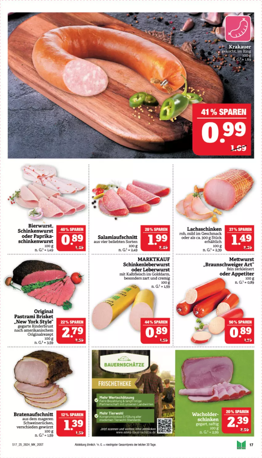 Aktueller Prospekt Marktkauf - Prospekt - von 16.06 bis 22.06.2024 - strona 17 - produkty: Astra, auer, aufschnitt, Bau, Bauer, braten, bratenaufschnitt, braun, eis, fleisch, gewürz, gin, Kalbfleisch, krakauer, lachs, lachsschinken, leine, mac, Mett, mettwurst, mit kalbfleisch, pastrami, reis, rezept, rind, rinder, salami, schinken, schwein, schweine, schweinerücken, Ti, wein, weine, wurst, Yo, ZTE