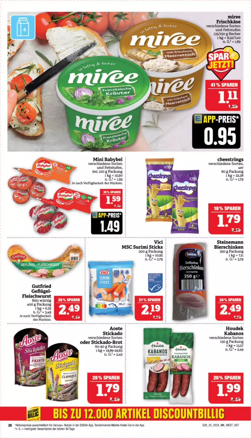 Aktueller Prospekt Marktkauf - Prospekt - von 16.06 bis 22.06.2024 - strona 20 - produkty: aktionspreis, babybel, Becher, brot, deka, eis, fleisch, fleischwurst, Geflügel, houdek, kabanos, mini babybel, nuss, reis, Rettich, ring, stickado, String, Ti, wurst, ZTE