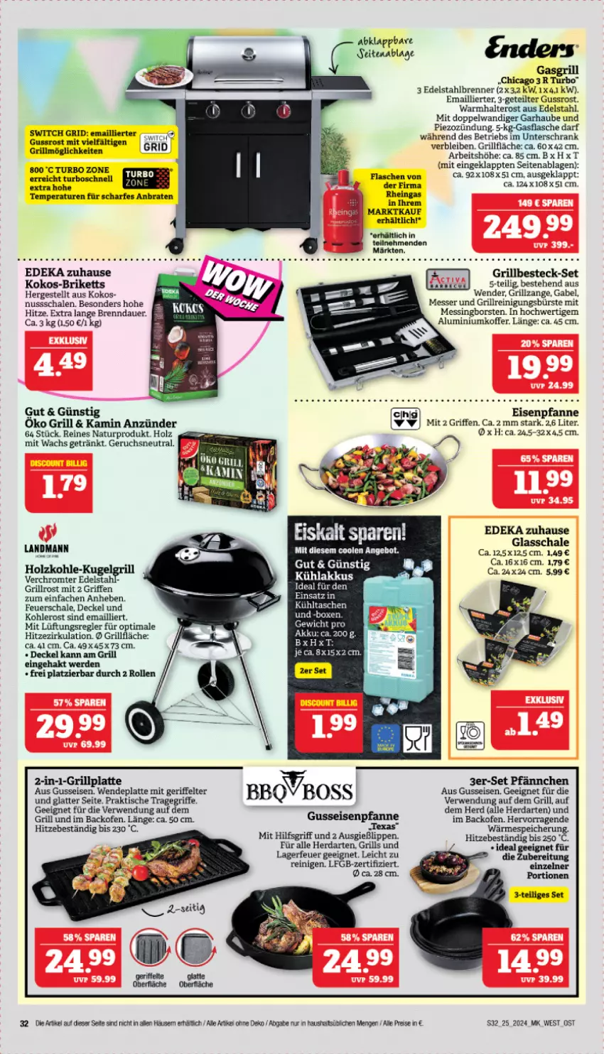 Aktueller Prospekt Marktkauf - Prospekt - von 16.06 bis 22.06.2024 - strona 32 - produkty: akku, angebot, anzünder, auer, backofen, besteck, besteck-set, bosch, boss, braten, briketts, bürste, decke, Deckel, deka, edelstahl, eis, erde, feuerschale, flasche, gabel, gasgrill, getränk, grill, grillfläche, grillplatte, grillrost, grillzange, herdarten, Holz, holzkohle, Kamin, koffer, kokos, kühlakku, kühlakkus, kühltasche, latte, messer, natur, nuss, Ofen, pfanne, Reinigung, reinigungsbürste, reis, rwe, Schal, Schale, Schrank, Tasche, taschen, Ti, tisch, unterschrank