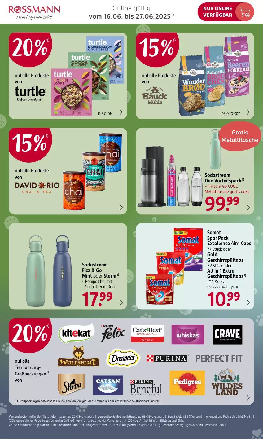 Aktueller Prospekt Rossmann - Prospekte - von 16.06 bis 27.06.2025 - strona 3 - produkty: angebot, angebote, bio, Cap, eis, elle, flasche, geschirr, LG, mint, ndk, reis, Soda, sodastream, somat, Ti, tiernahrung, versandkostenfrei, wedel