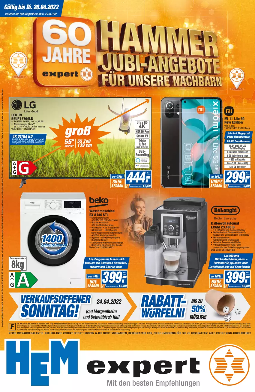 Aktueller Prospekt Expert Singen - Prospekte - von 20.04 bis 26.04.2022 - strona 1 - produkty: abholpreise, ACC, akku, alle preise sind abholpreise, angebot, angebote, auto, Bad, buch, Cap, cappuccino, chia, cin, consors finanz, dekoration, dell, dual-sim, dvb, DVB-T, eis, elle, Ergee, frontkamera, gefu, gin, hauptkamera, HDMI, kaffee, kaffeevollautomat, kamera, lack, latte, led tv, LG, mac, macchiato, mastercard, milch, Mode, octa-core prozessor, Rauch, reis, sim, smart tv, tasse, Ti, tisch, tuner, uhd, uhd tv, usb, waschmaschine, wasser, wassertank, ZTE