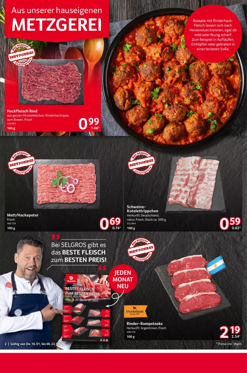 Aktueller Prospekt Selgros - Food - von 16.01 bis 22.01.2025 - strona 2 - produkty: braten, eier, eintöpfe, eis, fleisch, hackfleisch, kotelett, LG, Mett, natur, reis, rezept, rezepte, rind, rinder, rinder-rumpsteak, rum, rumpsteak, schwein, schweine, Soße, steak, steaks, Ti, wein, weine