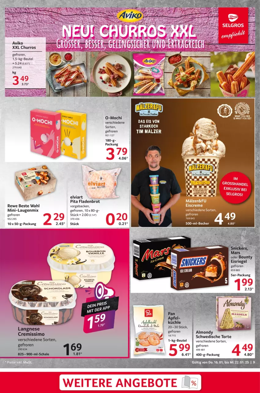 Aktueller Prospekt Selgros - Food - von 16.01 bis 22.01.2025 - strona 9 - produkty: beutel, brot, cremissimo, eis, Fladenbrot, geback, langnese, langnese cremissimo, Mochi, rewe beste wahl, sauce, schoko, schokolade, sim, Ti, torte, vanille