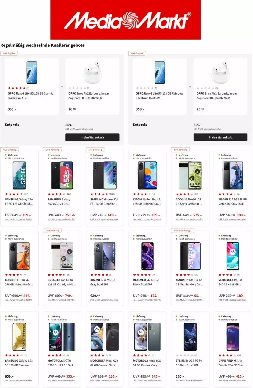 Aktueller Prospekt Media Markt - Prospekte - von 28.06 bis 05.07.2022 - strona 4 - produkty: angebot, angebote, Dual SIM, eis, In-Ear Kopfhörer, kopfhörer, lack, motorola, ndk, Oppo, reis, rum, Samsung, samsung galaxy, Samsung Galaxy A, sim, ZTE