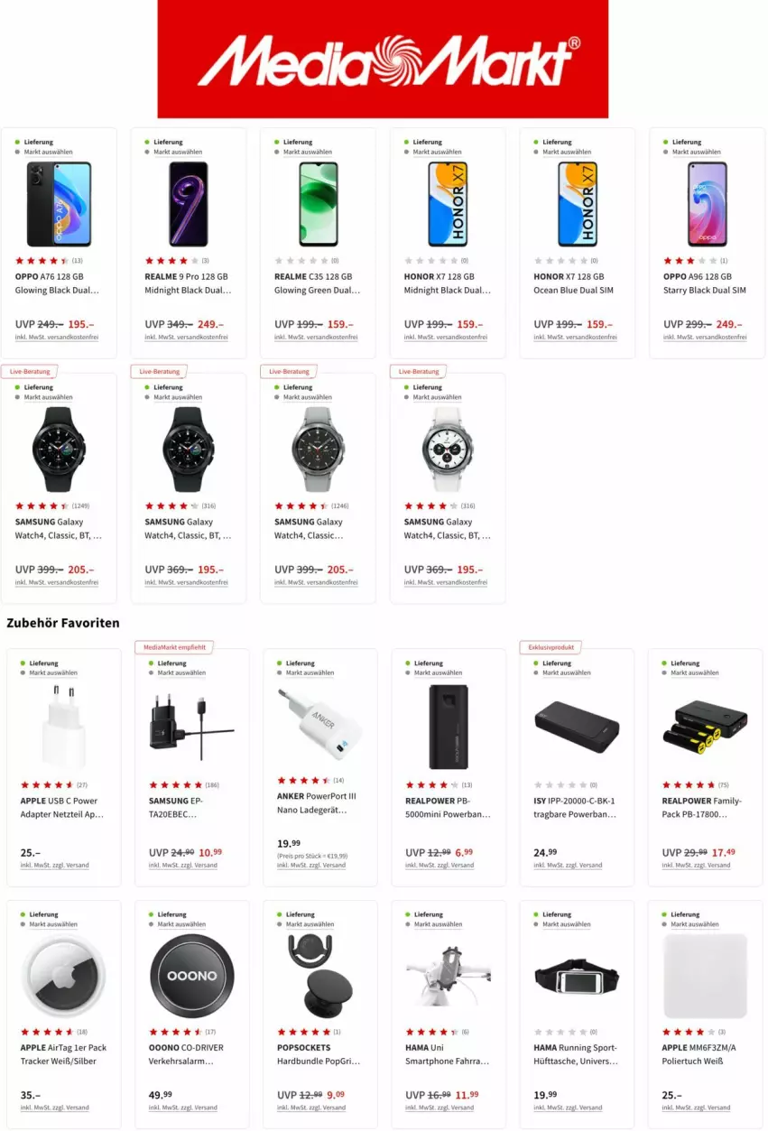 Aktueller Prospekt Media Markt - Prospekte - von 28.06 bis 05.07.2022 - strona 5 - produkty: adapter, Apple, Apple AirTag, Dual SIM, hama, Honor, lack, ladegerät, ndk, Oppo, Samsung, samsung galaxy, samsung galaxy watch, sim, Sport, Tasche, tuc, usb, versandkostenfrei, ZTE