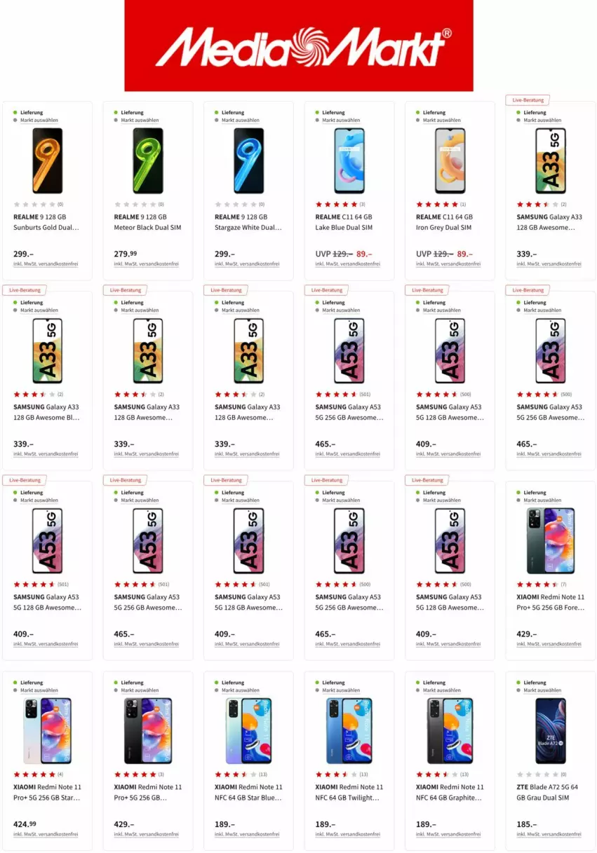 Aktueller Prospekt Media Markt - Prospekte - von 28.06 bis 05.07.2022 - strona 7 - produkty: Dual SIM, lack, ndk, Samsung, samsung galaxy, Samsung Galaxy A, sim, versandkostenfrei, ZTE