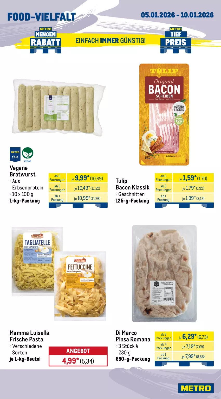 Aktueller Prospekt Metro - Wochen-Angebote - von 05.01 bis 10.01.2026 - strona 12 - produkty: angebot, bacon, barilla, beutel, bratwurst, eis, erbsen, Frische Pasta, mam, meica, pasta, Pasta Sauce, reis, sauce, saucen, schnitten, Ti, tulip, wurst, würstchen, zucker
