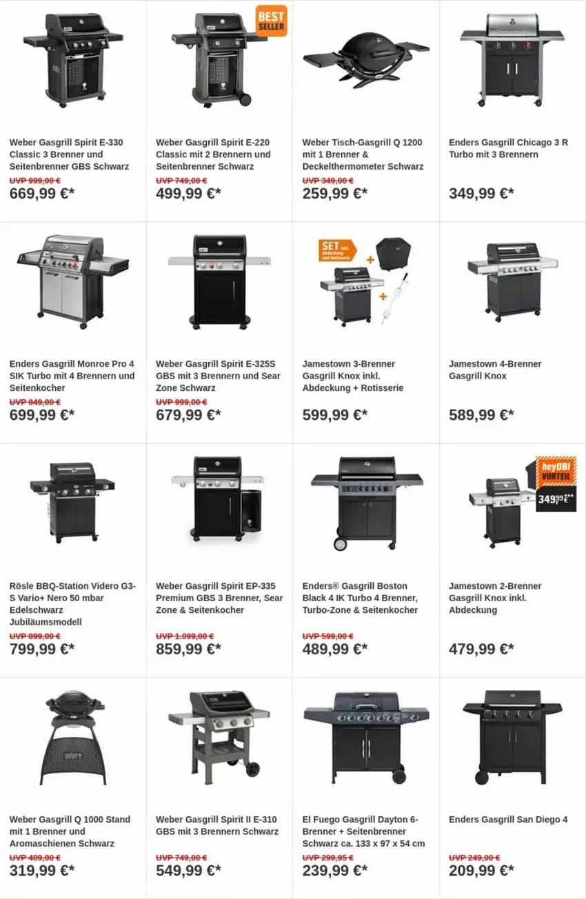 Aktueller Prospekt Obi - Prospekte - von 31.10 bis 08.11.2023 - strona 2 - produkty: decke, Deckel, dell, enders, gasgrill, grill, Jubiläums, Kocher, lack, Mode, nero, rösle, thermometer, Ti, tisch, weber