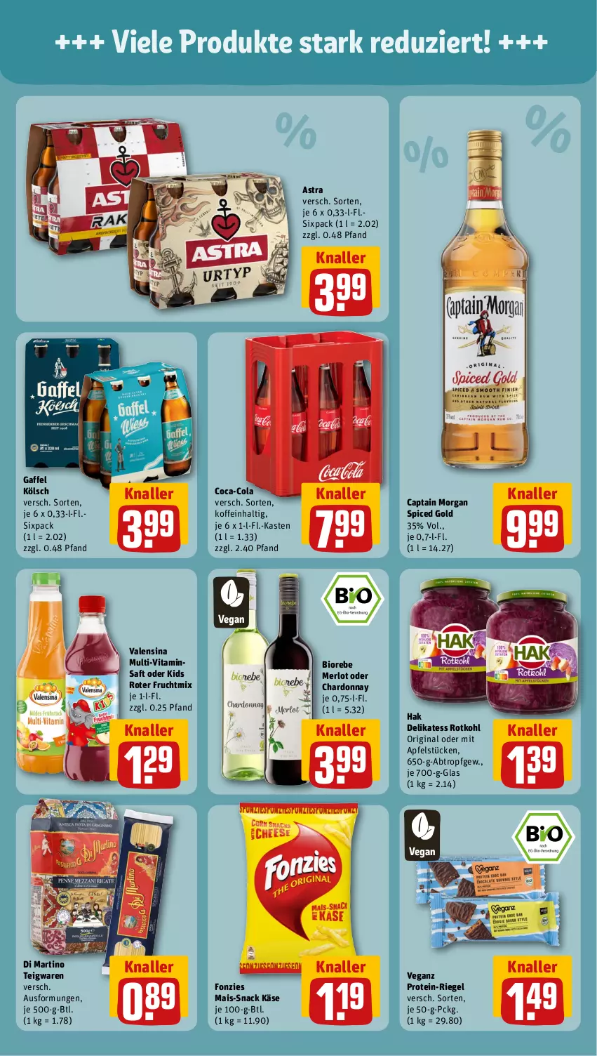 Aktueller Prospekt Rewe - Prospekte - von 08.01 bis 13.01.2024 - strona 7 - produkty: apfel, Astra, bio, Cap, captain morgan, chardonnay, coca-cola, cola, frucht, gin, Käse, mais, merl, merlot, riegel, rotkohl, saft, snack, teigwaren, Ti, valensina, vita