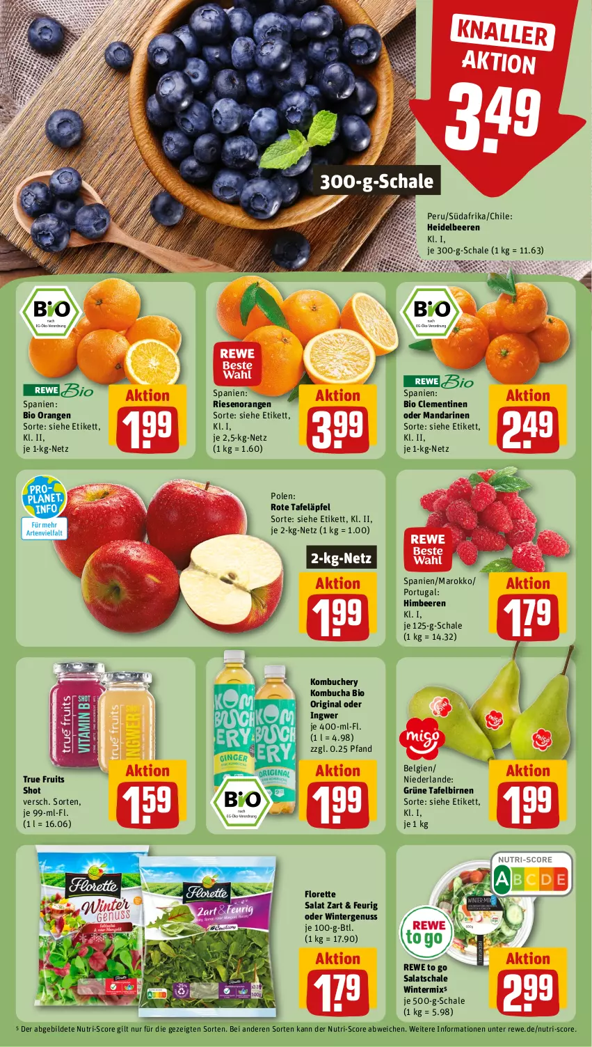 Aktueller Prospekt Rewe - Prospekte - von 08.01 bis 13.01.2024 - strona 8 - produkty: beere, beeren, bio, Birnen, buch, clementinen, florette, gin, heidelbeere, heidelbeeren, himbeer, himbeere, himbeeren, ingwer, LG, mandarine, mandarinen, nuss, orange, orangen, rote tafeläpfel, salat, Schal, Schale, tafeläpfel, tafelbirnen, Ti, true fruits