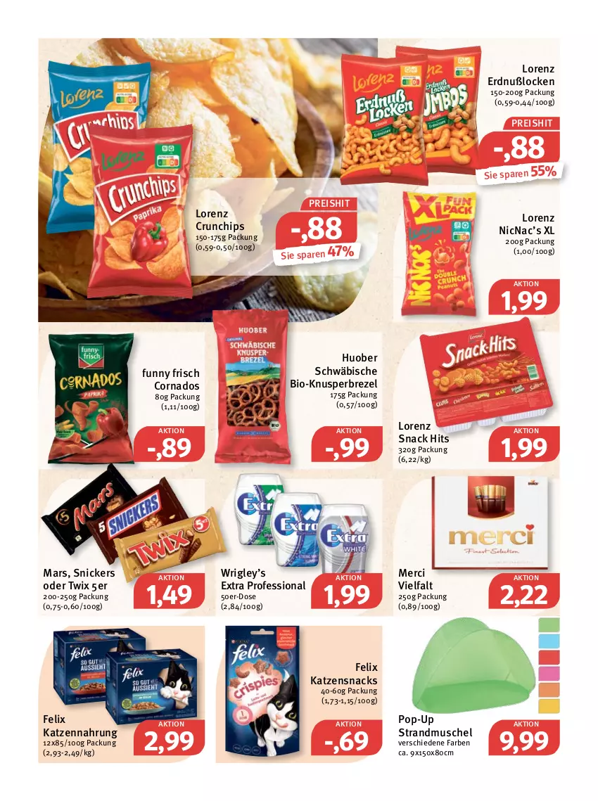 Aktueller Prospekt Feneberg - Prospekte - von 27.05 bis 28.05.2022 - strona 18 - produkty: bio, brezel, chips, crunchips, eis, felix, Funny Frisch, huober, katzennahrung, katzensnack, katzensnacks, lorenz, lorenz crunchips, mars, merci, oder twix, reis, snack, snack hits, snacks, snickers, Ti, twix