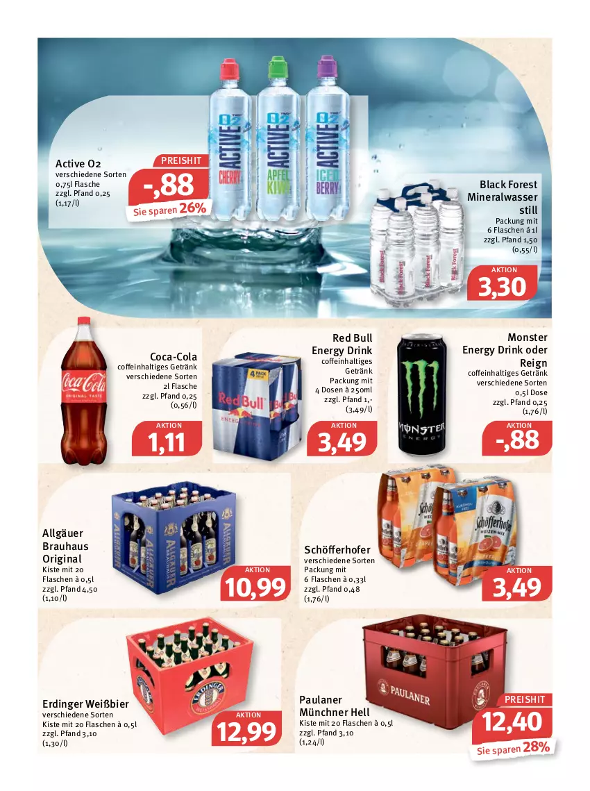 Aktueller Prospekt Feneberg - Prospekte - von 27.05 bis 28.05.2022 - strona 19 - produkty: Alwa, bier, black forest, coca-cola, coffein, cola, drink, eis, energy drink, erdinger, flasche, getränk, gin, lack, LG, mineralwasser, Mineralwasser Still, monster, Monster Energy, Paula, paulaner, red bull, reis, schöfferhofer, Ti, wasser