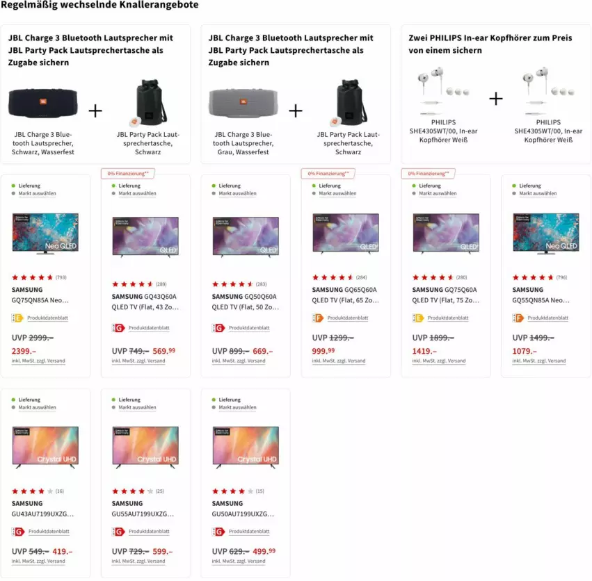 Aktueller Prospekt Media Markt - Prospekte - von 17.02 bis 23.02.2022 - strona 4 - produkty: angebot, angebote, eis, herta, In-Ear Kopfhörer, jbl, kopfhörer, lautsprecher, led tv, Philips, qled, reis, Samsung, samsung qled tv, Tasche, Ti, wasser