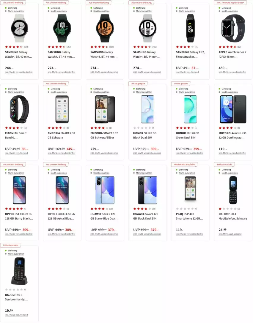 Aktueller Prospekt Media Markt - Prospekte - von 17.02 bis 23.02.2022 - strona 6 - produkty: Apple, Apple Watch, Apple Watch SE, Astra, Dual SIM, fitnesstracker, GPS, Handy, Honor, huawei, lack, mediamarkt, motorola, ndk, Oppo, Ria, Samsung, samsung galaxy, samsung galaxy watch, sim, smartphone, telefon, versandkostenfrei