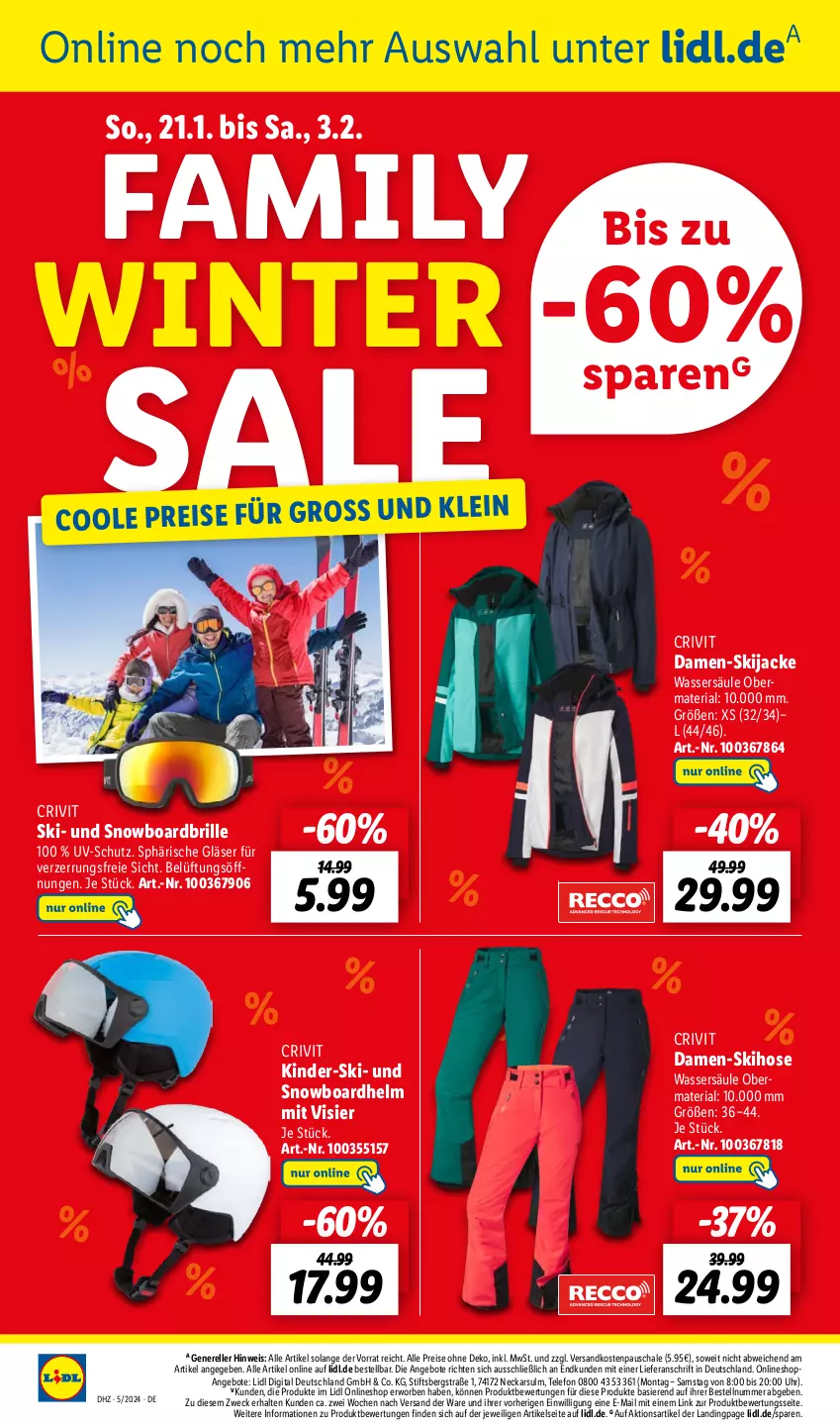 Aktueller Prospekt Lidl - Wochen-Highlights im Onlineshop - von 29.01 bis 04.02.2024 - strona 2 - produkty: angebot, angebote, Brille, crivit, eis, elle, Gläser, hose, Jacke, Kinder, ndk, reis, rel, Ria, Schal, Schale, Snowboardbrille, telefon, Ti, uhr, uv-schutz, wasser, weck