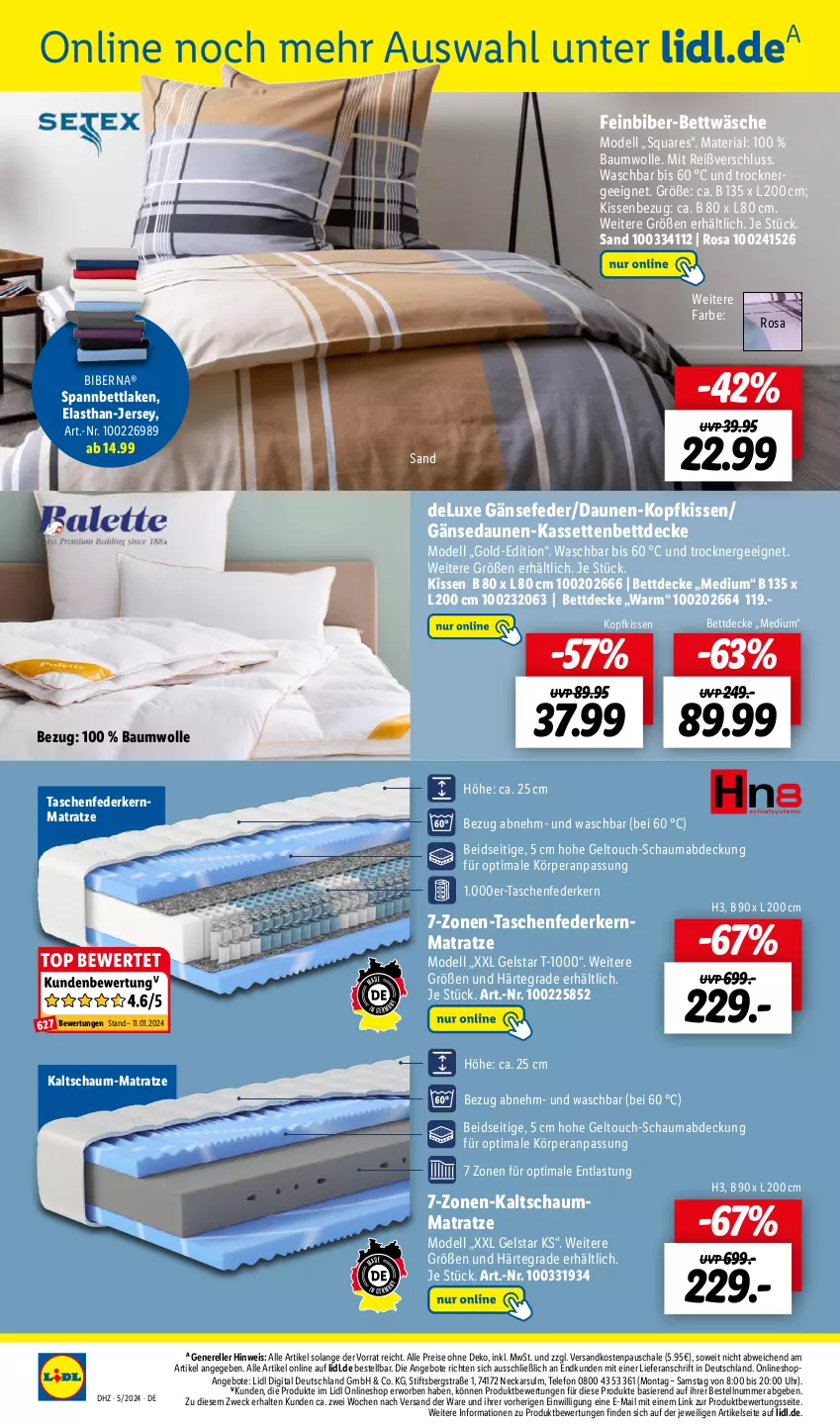 Aktueller Prospekt Lidl - Wochen-Highlights im Onlineshop - von 29.01 bis 04.02.2024 - strona 4 - produkty: angebot, angebote, Bau, baumwolle, bett, bettwäsche, decke, dell, eis, elle, Ergee, federkern, federkernmatratze, kaltschaum-matratze, kaltschaummatratze, kernmatratze, kissen, Kissenbezug, kopfkissen, mab, matratze, Mode, ndk, reis, rel, Ria, Schal, Schale, schauma, Schaummatratze, spannbettlaken, Tasche, taschen, taschenfederkernmatratze, telefon, Ti, Trockner, uhr, weck, wolle