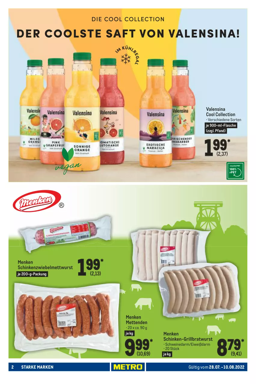 Aktueller Prospekt Metro - Starke Marken - von 28.07 bis 10.08.2022 - strona 2 - produkty: bratwurst, flasche, grill, grillbratwurst, Mett, metten, Mettenden, mettwurst, schinken, schwein, schweine, Ti, valensina, wein, weine, wurst, zwiebel, zwiebelmettwurst