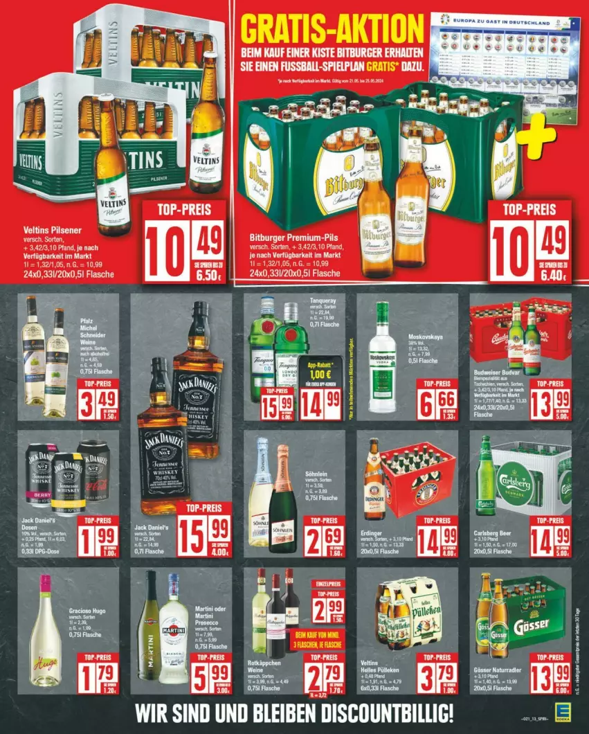 Aktueller Prospekt Edeka - Prospekte - von 18.05 bis 25.05.2024 - strona 13 - produkty: ball, bitburger, buch, burger, discount, eis, flasche, pils, pilsener, reis, Ti, top-preis, veltins, veltins pilsener