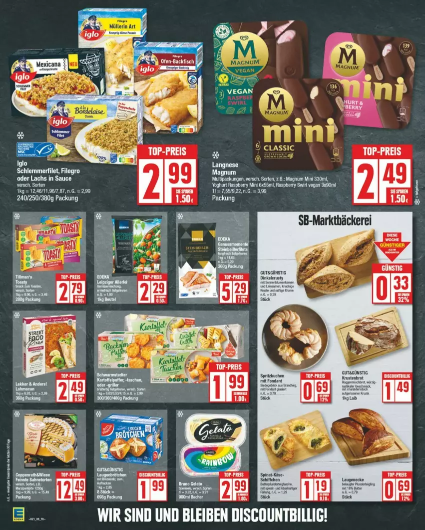 Aktueller Prospekt Edeka - Prospekte - von 18.05 bis 25.05.2024 - strona 8 - produkty: brot, Käse, Krustenbrot, lachs, langnese, magnum, raspberry, sauce, Schiffchen, spinat, swirl, Ti, Yo, yoghurt