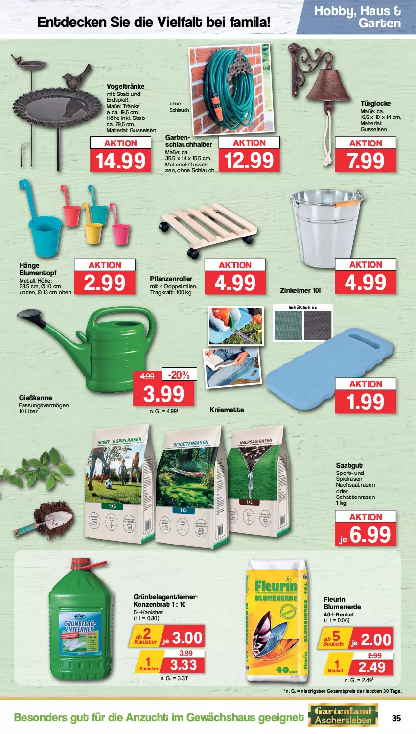 Aktueller Prospekt Famila - Prospekte - von 25.03 bis 30.03.2024 - strona 35 - produkty: beutel, blume, blumen, blumenerde, decke, eimer, eis, erde, Garten, gartenschlauch, Gewächshaus, Gießkanne, Hobby, kraft, pflanze, pflanzen, rasen, reis, Ria, Roller, schlauch, Sport, Ti, topf, ZTE