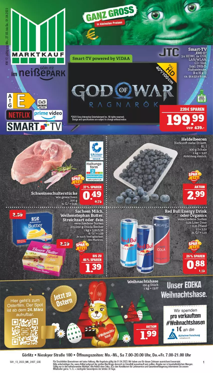 Aktueller Prospekt Marktkauf - Prospekt - von 26.03 bis 01.04.2023 - strona 1 - produkty: angebot, angebote, Becher, beere, beeren, butter, Cif, deka, eier, eis, ente, HDMI, heidelbeere, heidelbeeren, lieferservice, milch, reis, sac, Schal, Schale, schwein, schweine, sony, tee, Ti, uhr, weihenstephan, wein, weine, ZTE