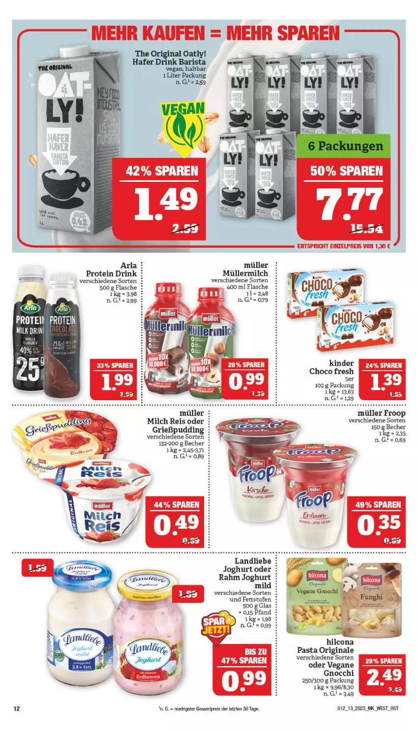 Aktueller Prospekt Marktkauf - Prospekt - von 26.03 bis 01.04.2023 - strona 12 - produkty: arla, Becher, choco fresh, drink, eis, flasche, froop, gin, gnocchi, Grießpudding, joghur, joghurt, kirsch, kirsche, landliebe, milch, Müller, müller froop, müllermilch, pasta, pudding, reis, Ti, ZTE