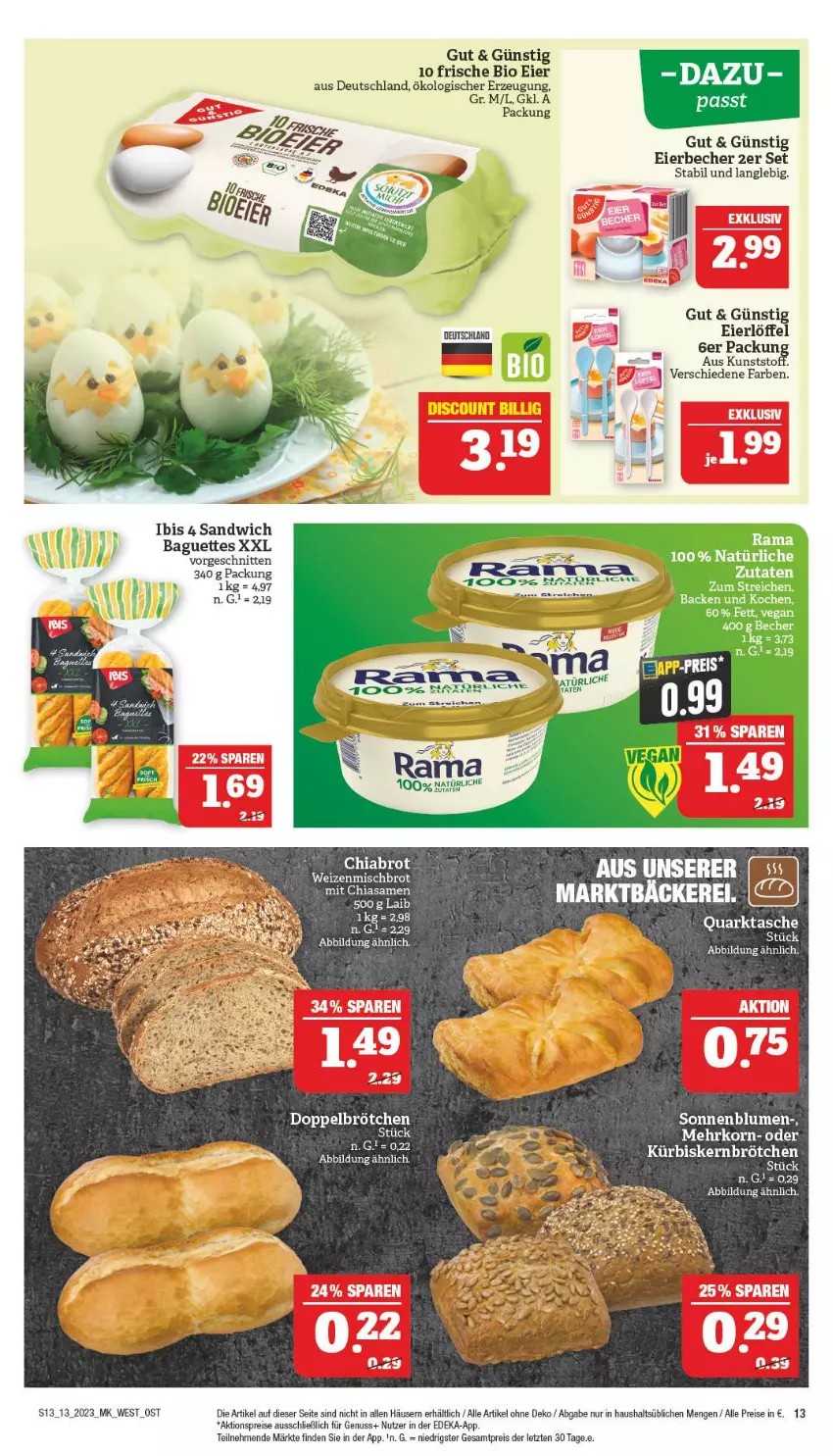 Aktueller Prospekt Marktkauf - Prospekt - von 26.03 bis 01.04.2023 - strona 13 - produkty: aktionspreis, baguette, baguettes, Becher, bio, blume, blumen, brot, brötchen, chia, deka, eier, Eierbecher, eis, korn, Löffel, nuss, reis, rum, sandwich, sonnenblume, sonnenblumen, Ti, Yo, ZTE