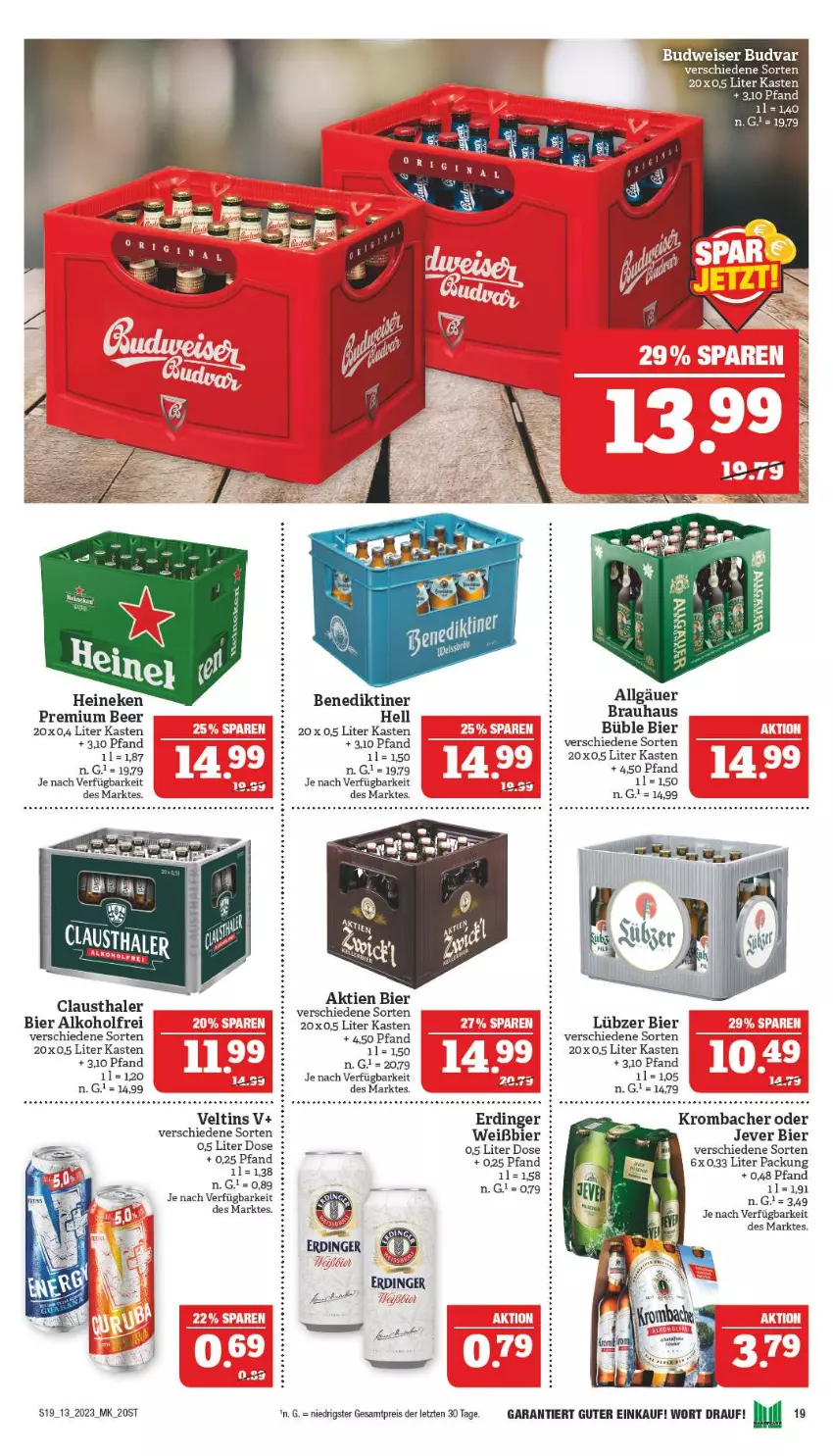 Aktueller Prospekt Marktkauf - Prospekt - von 26.03 bis 01.04.2023 - strona 19 - produkty: alkohol, aust, Benediktiner, bier, clausthaler, eis, erdinger, heineken, jever, krombache, krombacher, Lübzer, reis, Ti, veltins, ZTE