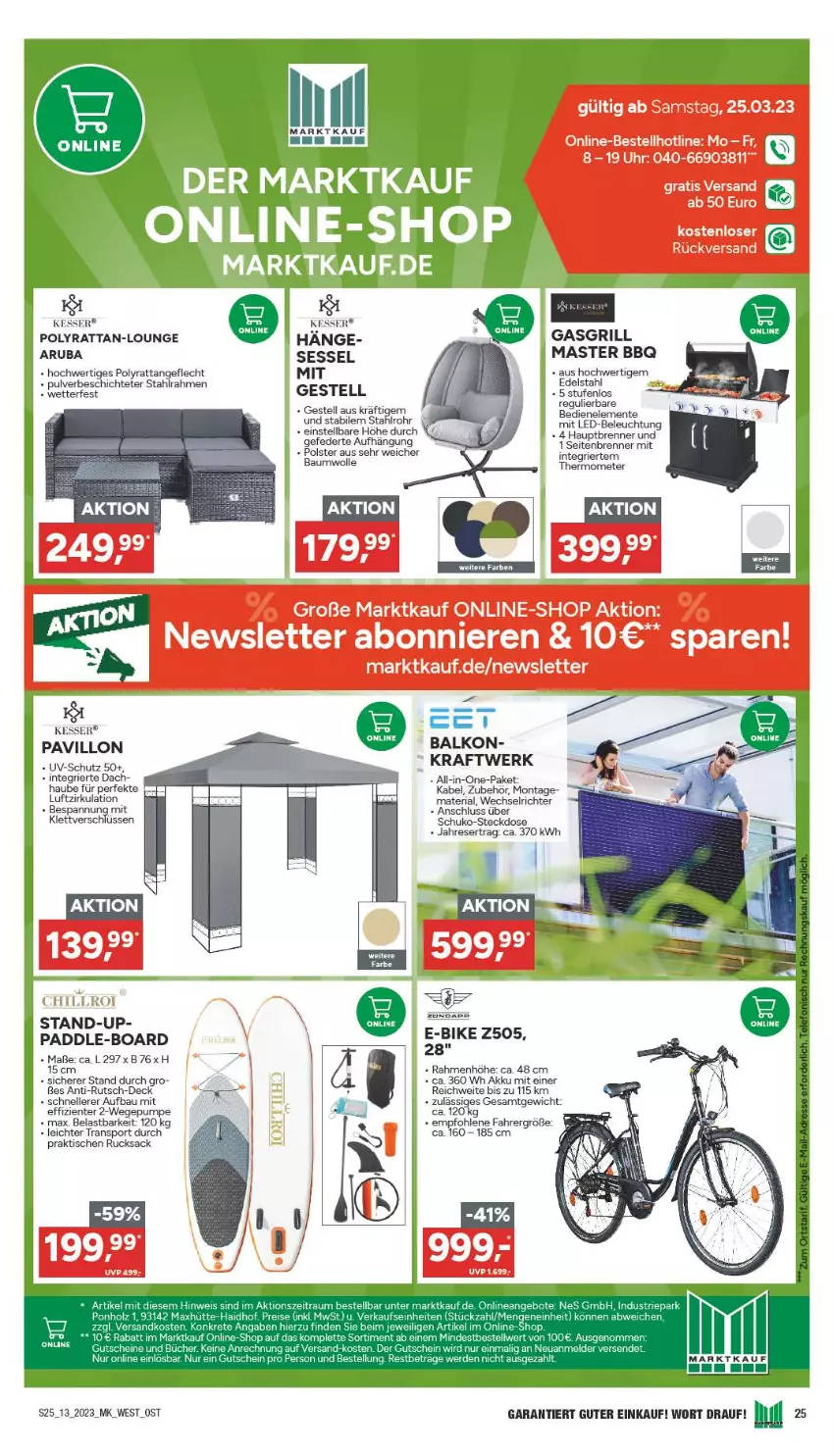 Aktueller Prospekt Marktkauf - Prospekt - von 26.03 bis 01.04.2023 - strona 25 - produkty: akku, Bau, baumwolle, beleuchtung, E-Bike, edelstahl, elle, ente, gasgrill, grill, kraft, led-beleuchtung, mit led-beleuchtung, pavillon, Ria, rucksack, sac, sessel, Sport, steckdose, thermometer, Ti, tisch, uv-schutz, wolle