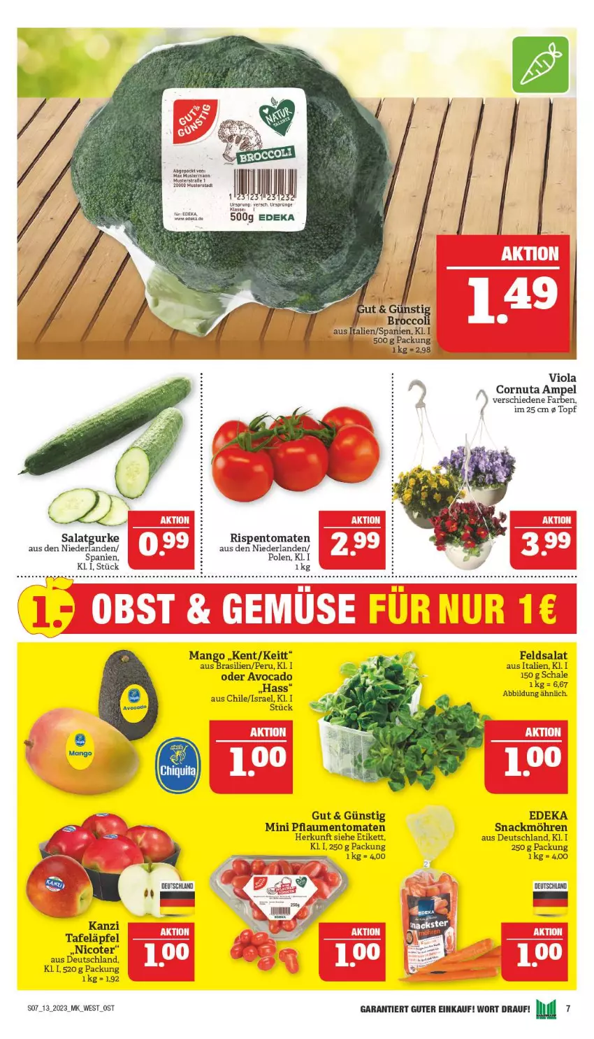 Aktueller Prospekt Marktkauf - Prospekt - von 26.03 bis 01.04.2023 - strona 7 - produkty: avocado, deka, feldsalat, gurke, mango, möhren, pflaume, pflaumen, rispentomaten, salat, Salatgurke, snack, tafeläpfel, Ti, tomate, tomaten, topf