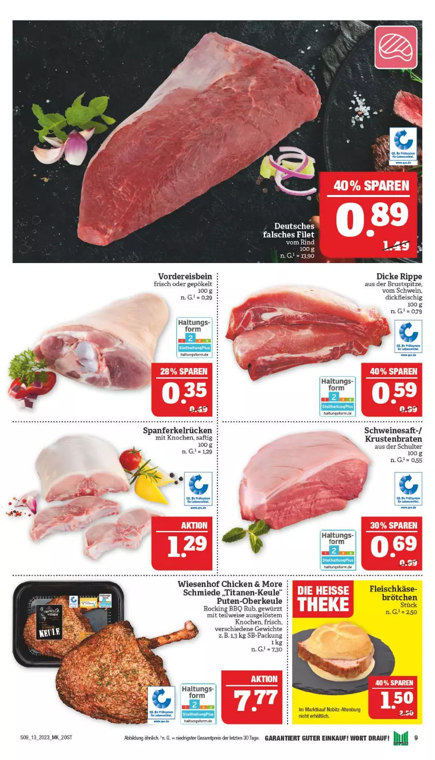 Aktueller Prospekt Marktkauf - Prospekt - von 26.03 bis 01.04.2023 - strona 9 - produkty: braten, brötchen, eis, Falsches Filet, filet, fleisch, fleischkäse, gewürz, Käse, krustenbraten, pute, reis, saft, schwein, schweine, Ti, wein, weine, wiesenhof, ZTE