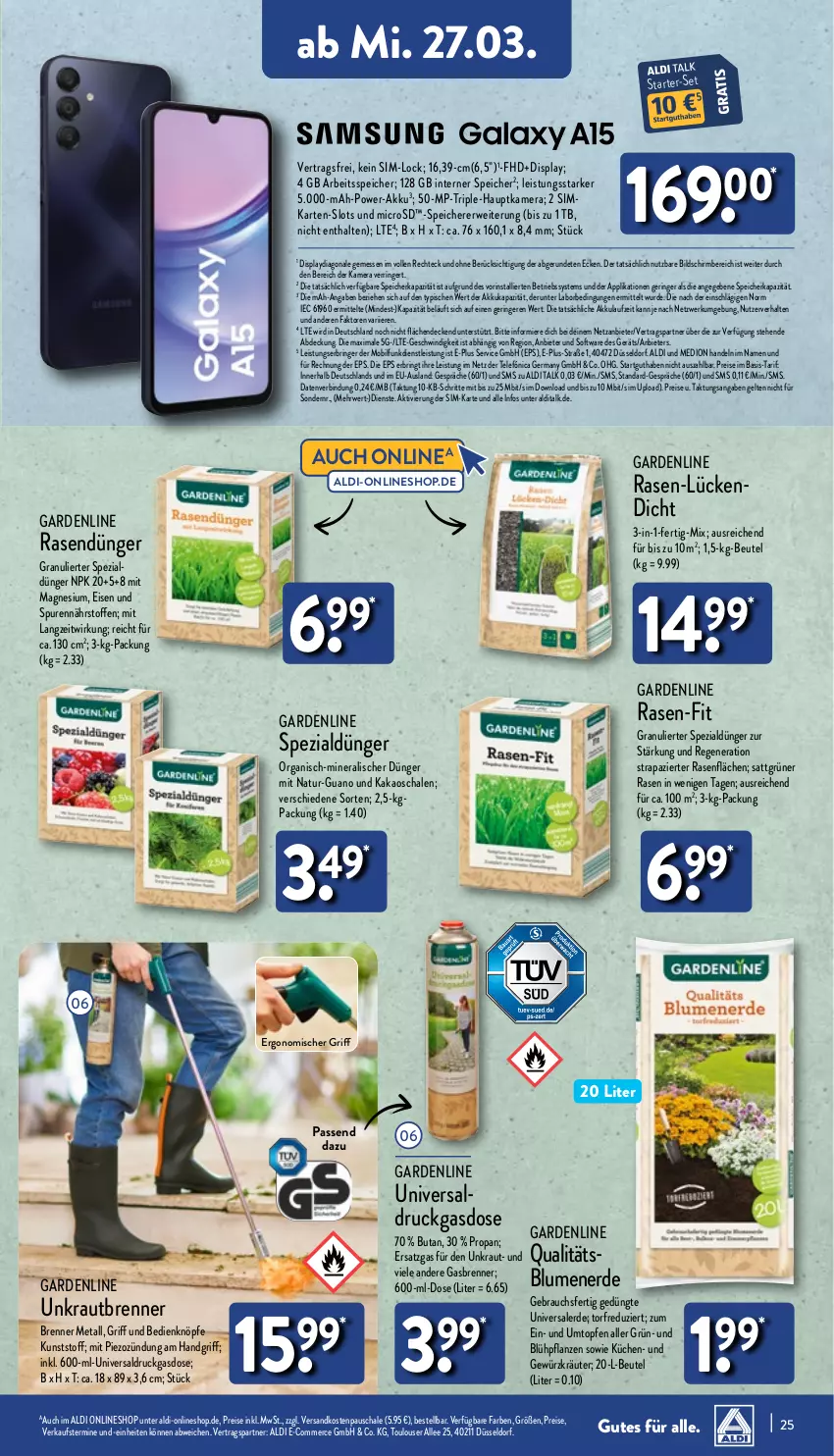 Aktueller Prospekt Aldi Nord - Von Montag - von 25.03 bis 30.03.2024 - strona 25 - produkty: akku, aldi, aldi talk, Betriebssystem, beutel, blume, blumen, blumenerde, decke, dünger, eis, erde, Germ, gewürz, hauptkamera, HP, kakao, kamera, Kraut, kräuter, küche, Küchen, magnesium, medion, microsd, natur, ndk, pflanze, pflanzen, rasen, rasendünger, Rauch, reis, ring, rwe, Schal, Schale, senf, sim, Software, Spezi, Ti, topf, Topfen