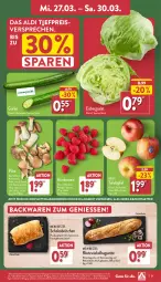 Gazetka promocyjna Aldi Nord - Von Montag - Gazetka - ważna od 30.03 do 30.03.2024 - strona 31 - produkty: aldi, angebot, auer, aust, Austern, backwaren, baguette, beere, beeren, brötchen, creme, eis, eisbergsalat, geback, gin, gurke, himbeer, himbeere, himbeeren, kräuter, Kräuterseitlinge, natur, pilze, Plunder, reis, röstzwiebeln, salat, Schal, Schale, schoko, Schokobrötchen, tafeläpfel, Ti, ZTE, zwiebel, zwiebeln