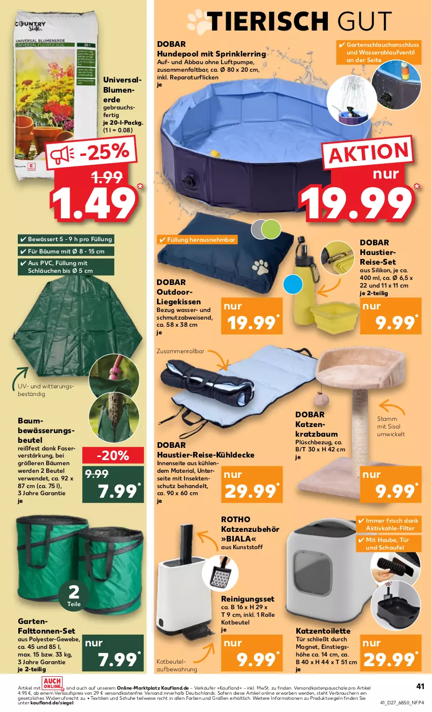 Aktueller Prospekt Kaufland - Prospekt - von 06.07 bis 12.07.2023 - strona 41 - produkty: Abba, aust, Bau, beutel, blume, blumen, blumenerde, decke, eis, erde, Garten, gartenschlauch, insektenschutz, kissen, Kratzbaum, Liege, ndk, Plüsch, pool, Rauch, Reinigung, reis, Ria, ring, rwe, Schal, Schale, schlauch, schläuche, schuhe, sekt, Stier, Ti, versandkostenfrei, wasser, WICK