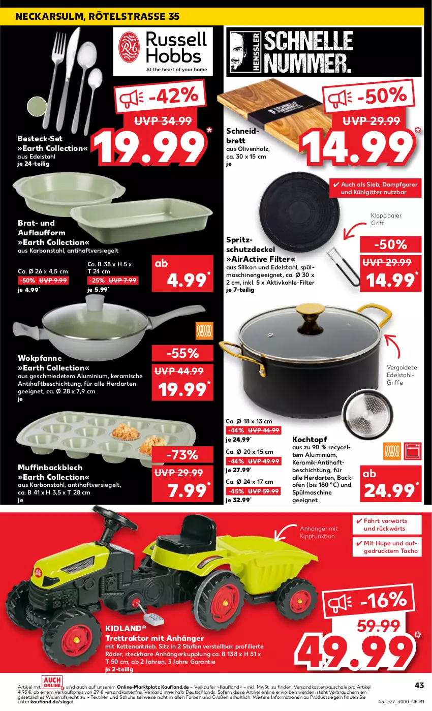 Aktueller Prospekt Kaufland - Prospekt - von 06.07 bis 12.07.2023 - strona 43 - produkty: Anhänger, backofen, besteck, besteck-set, decke, Deckel, edelstahl, eis, erde, herdarten, Holz, Kette, Kochtopf, LG, Muffin, ndk, Ofen, olive, oliven, pfanne, Rauch, reis, Schal, Schale, schuhe, Spritzschutz, spülmaschinen, Ti, topf, versandkostenfrei, wok