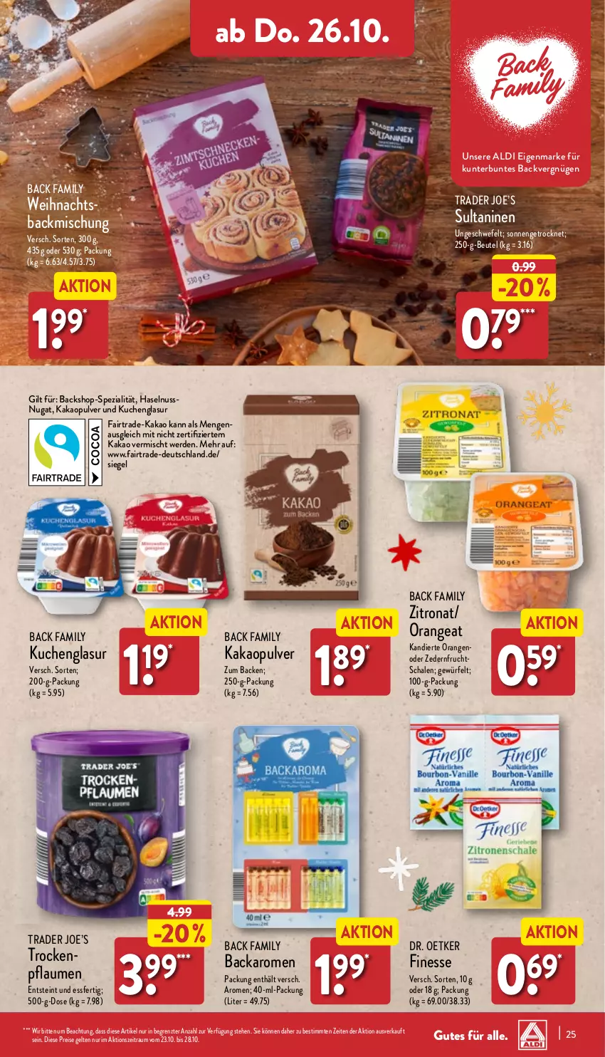 Aktueller Prospekt Aldi Nord - Von Montag - von 23.10 bis 28.10.2023 - strona 25 - produkty: aldi, backmischung, beutel, Dr. Oetker, eis, erde, finesse, frucht, haselnuss, kakao, kuchen, nuss, orange, orangen, pflaume, pflaumen, reis, Schal, Schale, Spezi, Ti, würfel, ZTE